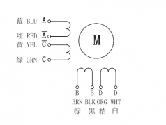 57兩相步進電機實物接線圖、電機尺寸圖