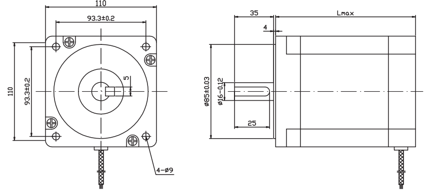 110二相步進(jìn)電機(jī)外形尺寸圖